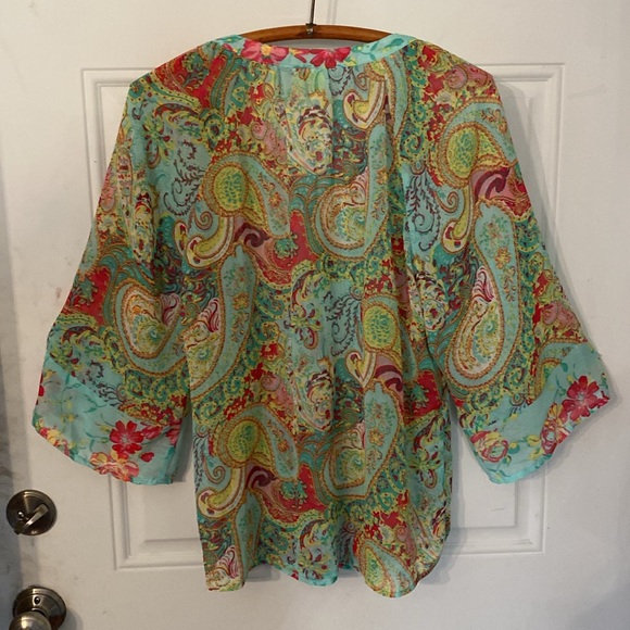 Anthropologie Fig and Flower Floral Sheer Flowy Button Top - Picture 10 of 12